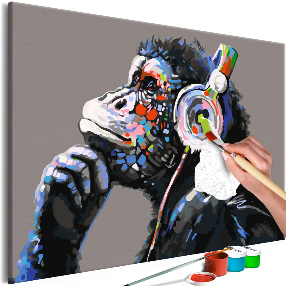 ⁨Obraz do samodzielnego malowania - Muzykalna małpa (rozmiar 60x40, wykończenie )⁩ w sklepie Wasserman.eu