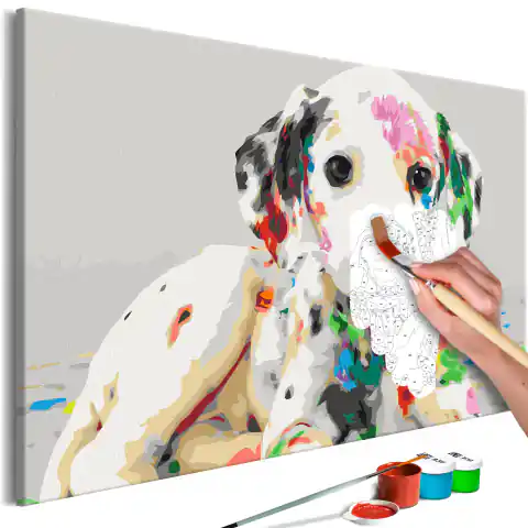 ⁨Obraz do samodzielnego malowania - Kolorowy szczeniak (rozmiar 60x40, wykończenie )⁩ w sklepie Wasserman.eu
