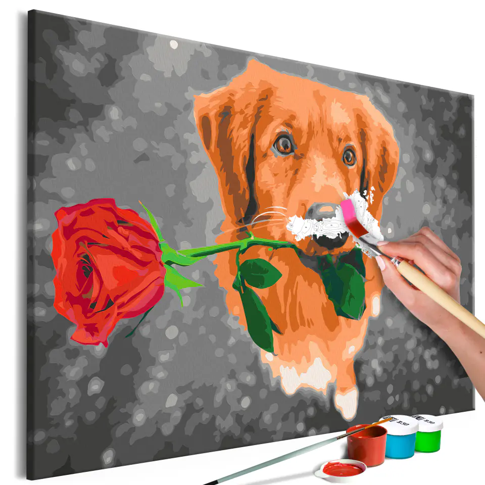 ⁨Self-painting - Dog with a rose (size 60x40)⁩ at Wasserman.eu