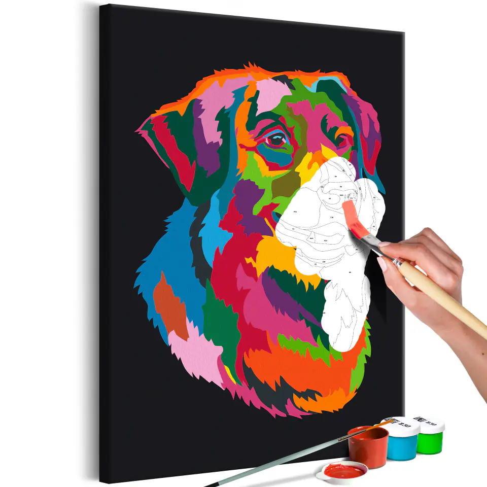 ⁨Self-painting - Colored dog (size 40x60)⁩ at Wasserman.eu