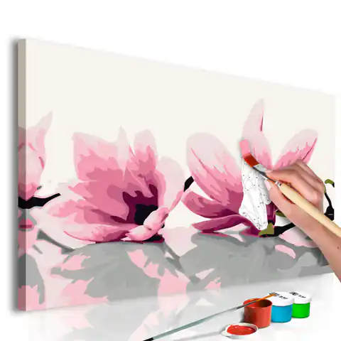 ⁨Obraz do samodzielnego malowania - Magnolia (białe tło) (rozmiar 60x40, wykończenie )⁩ w sklepie Wasserman.eu
