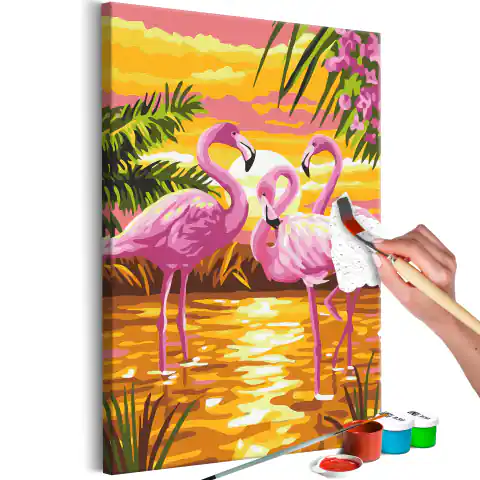 ⁨Obraz do samodzielnego malowania - Rodzina flamingów⁩ w sklepie Wasserman.eu