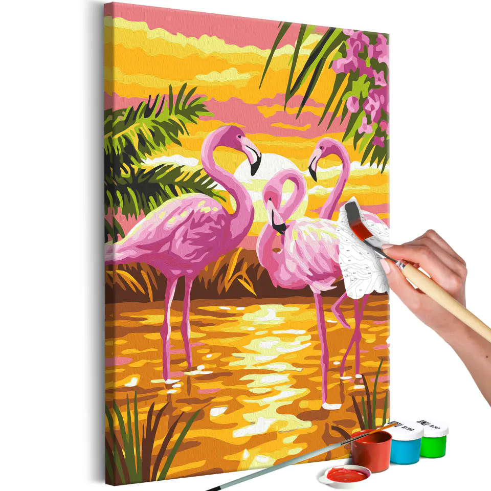 ⁨Self-painting - Family of flamingos (size 40x60)⁩ at Wasserman.eu