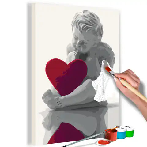 ⁨Obraz do samodzielnego malowania - Aniołek (czerwone serce) (rozmiar 40x60, wykończenie )⁩ w sklepie Wasserman.eu