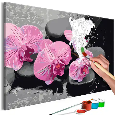 ⁨Self-painting - Orchid and zen stones (black background) (size 60x40)⁩ at Wasserman.eu