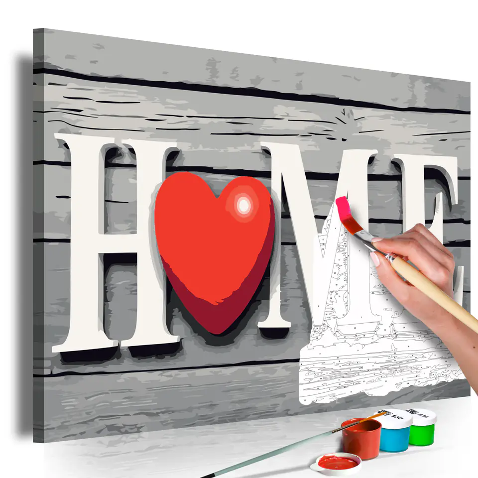⁨Obraz do samodzielnego malowania - Home z czerwonym sercem (rozmiar 60x40, wykończenie )⁩ w sklepie Wasserman.eu