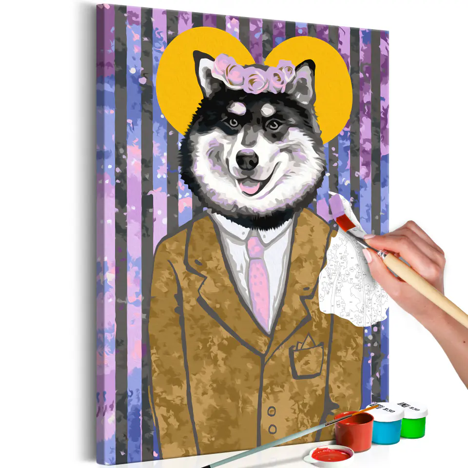 ⁨Self-painting - Dog in a suit (size 40x60)⁩ at Wasserman.eu