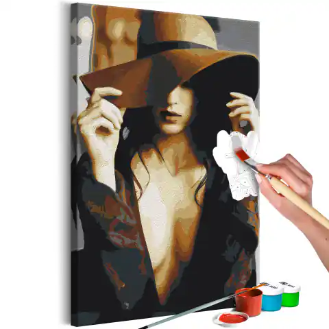 ⁨Obraz do samodzielnego malowania - Brązowy kapelusz (rozmiar 40x60, wykończenie )⁩ w sklepie Wasserman.eu