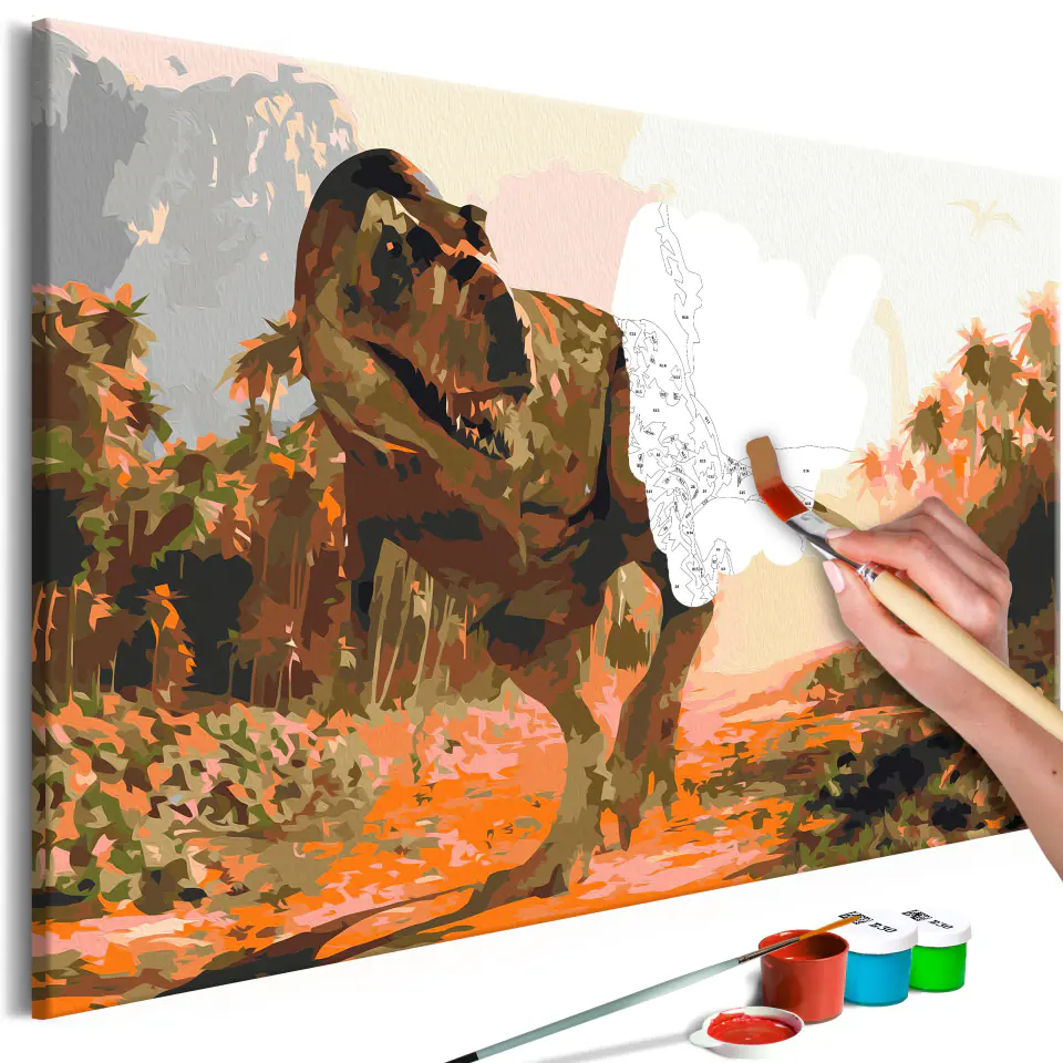 ⁨Obraz do samodzielnego malowania - Groźny dinozaur (rozmiar 60x40, wykończenie )⁩ w sklepie Wasserman.eu