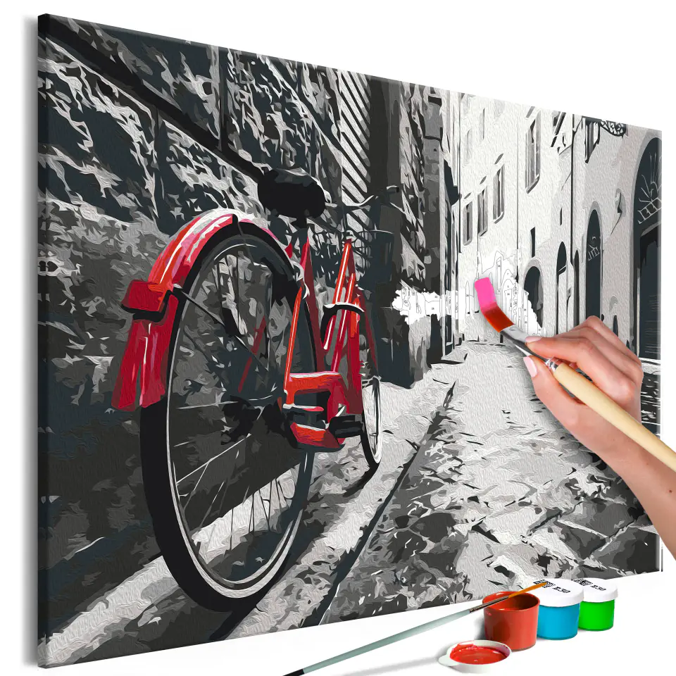 ⁨Obraz do samodzielnego malowania - Czerwony rower (rozmiar 60x40, wykończenie )⁩ w sklepie Wasserman.eu