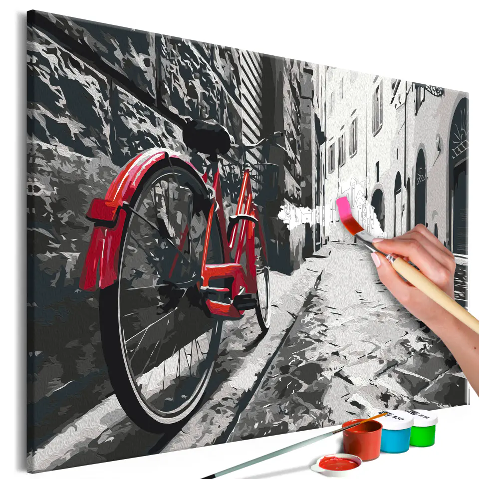 ⁨Self-painting - Red bike (size 60x40)⁩ at Wasserman.eu