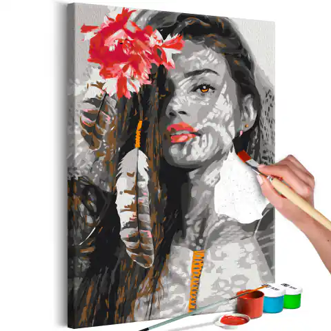 ⁨Obraz do samodzielnego malowania - Kobieta z piórem⁩ w sklepie Wasserman.eu