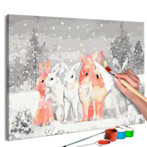 ⁨Obraz do samodzielnego malowania - Zimowe króliczki (rozmiar 60x40, wykończenie )⁩ w sklepie Wasserman.eu