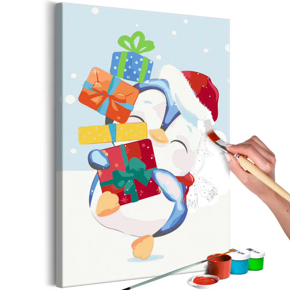 ⁨Self-painting - Penguin with a gift (size 40x60)⁩ at Wasserman.eu