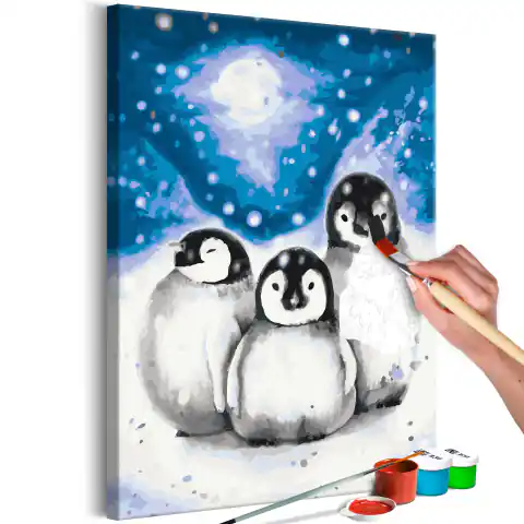 ⁨Obraz do samodzielnego malowania - Trzy pingwiny (rozmiar 40x60, wykończenie )⁩ w sklepie Wasserman.eu