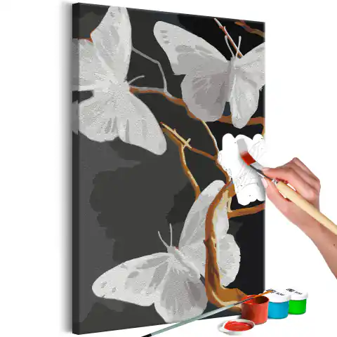 ⁨Obraz do samodzielnego malowania - Motyle na gałązce (rozmiar 40x60)⁩ w sklepie Wasserman.eu