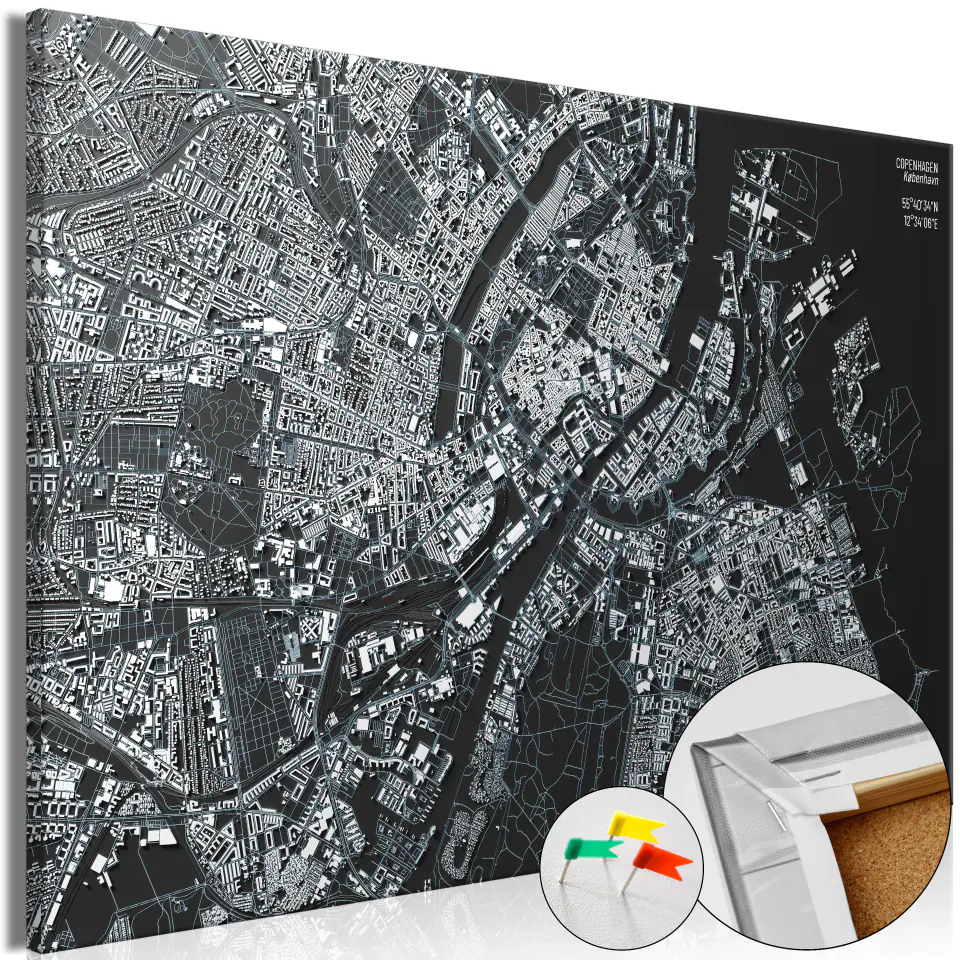 ⁨Picture on cork - Copenhagen close-up [Cork map] (size 60x40)⁩ at Wasserman.eu