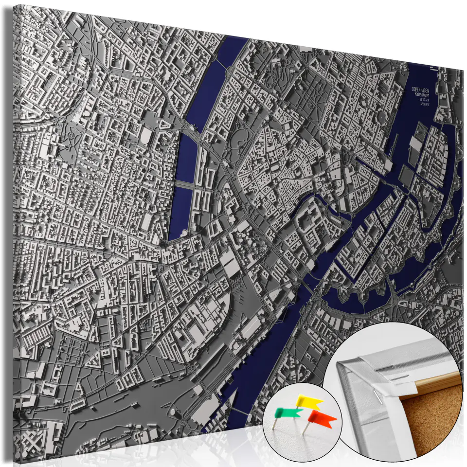 ⁨Painting on a cork - Copenhagen City Center [Cork map] (size 60x40)⁩ at Wasserman.eu
