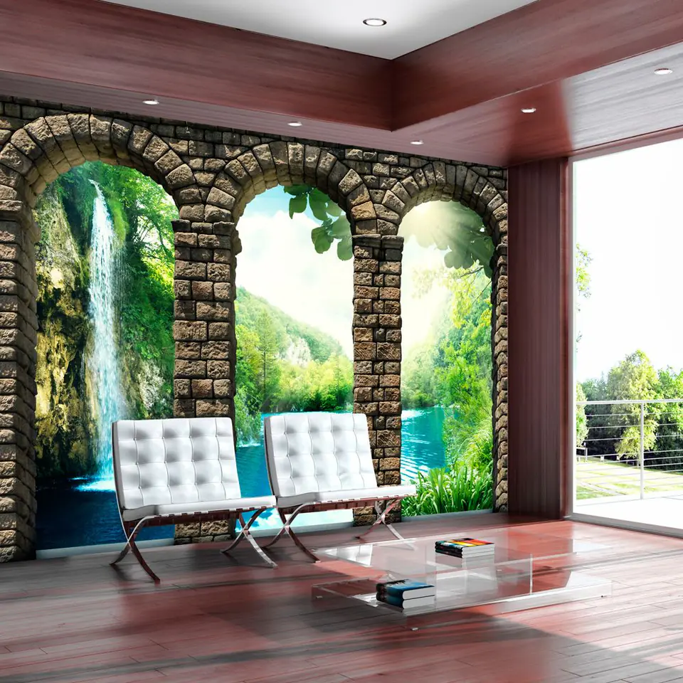 ⁨Self-adhesive wall mural - Mysterious waterfall (size 98x70)⁩ at Wasserman.eu