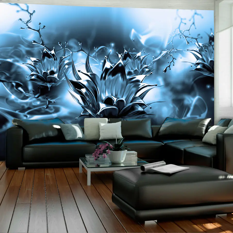 ⁨Self-adhesive wall mural - Oily flower (blue) (size 98x70)⁩ at Wasserman.eu