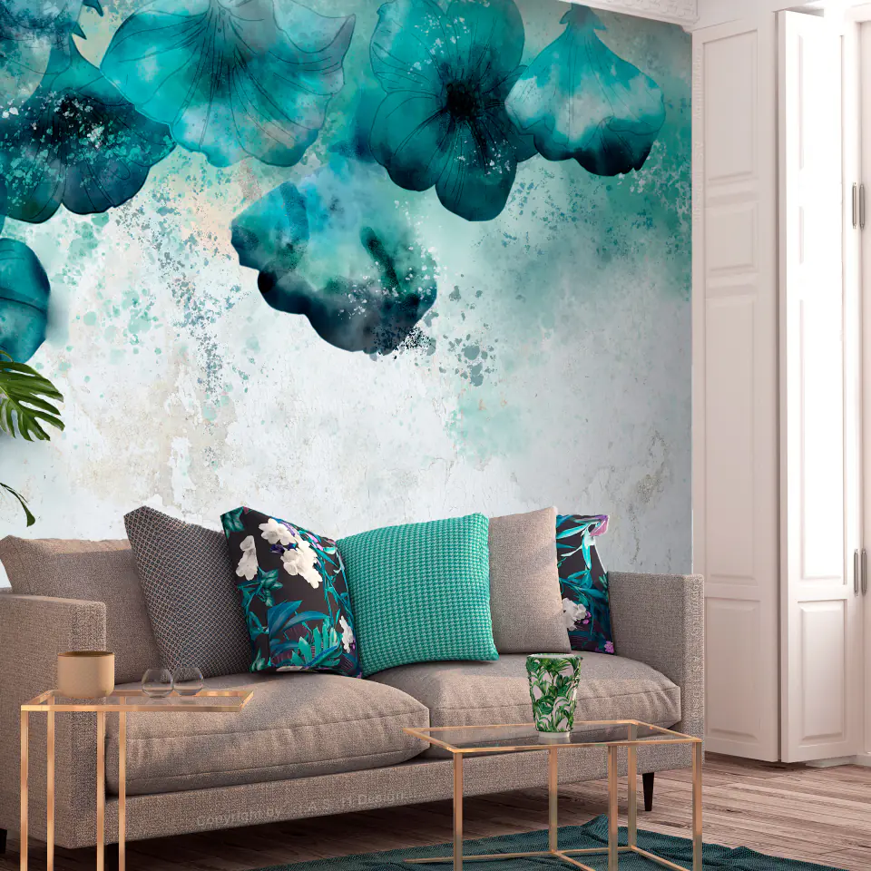 ⁨Wall mural - Blue poppies (size 250x175)⁩ at Wasserman.eu