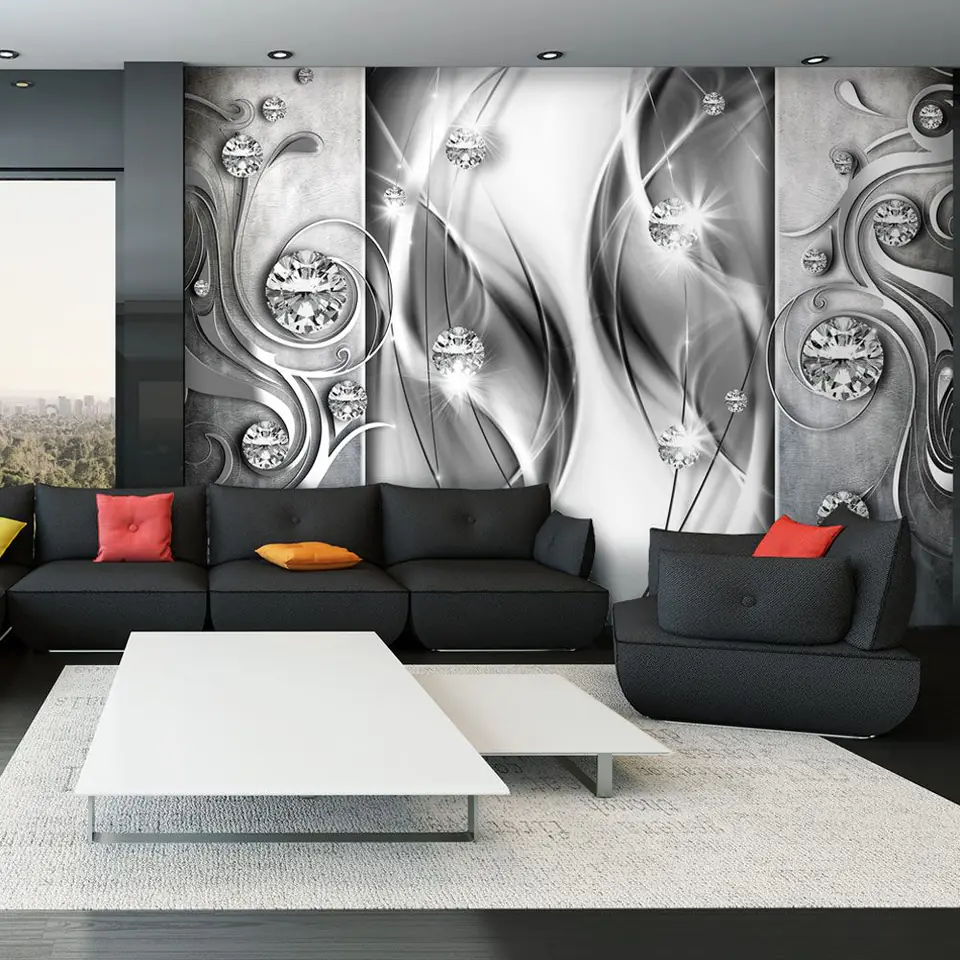 ⁨Wall mural - Diamonds in silver (size 250x175)⁩ at Wasserman.eu