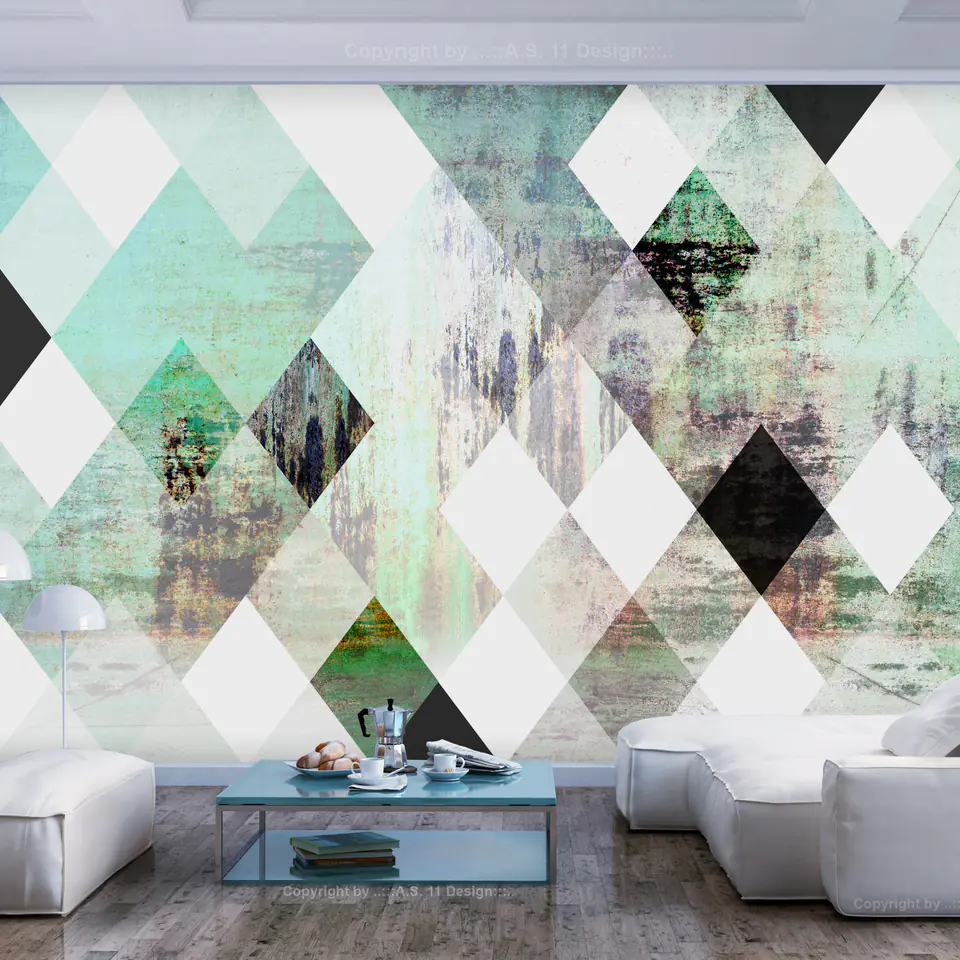 ⁨Self-adhesive wall mural - Rhombic checkerboard (green) (size 98x70)⁩ at Wasserman.eu