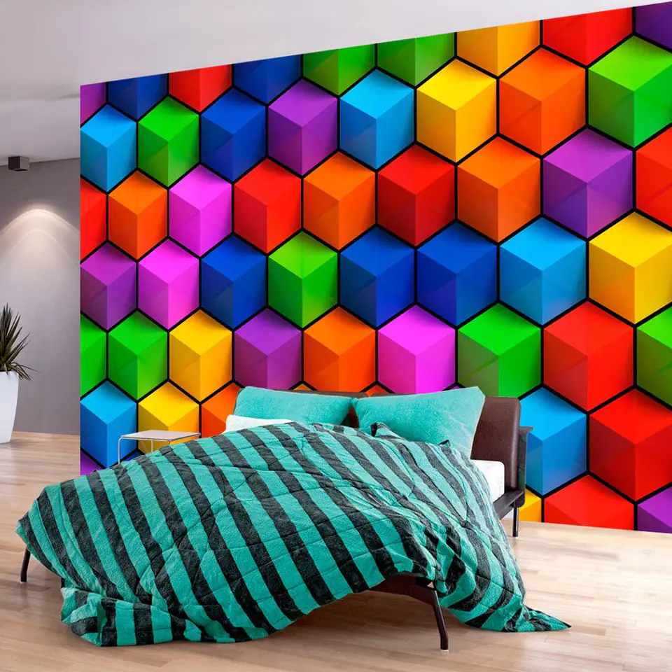 ⁨Fototapeta - Kolorowe pola geometryczne (rozmiar 250x175, wykończenie Standard)⁩ w sklepie Wasserman.eu