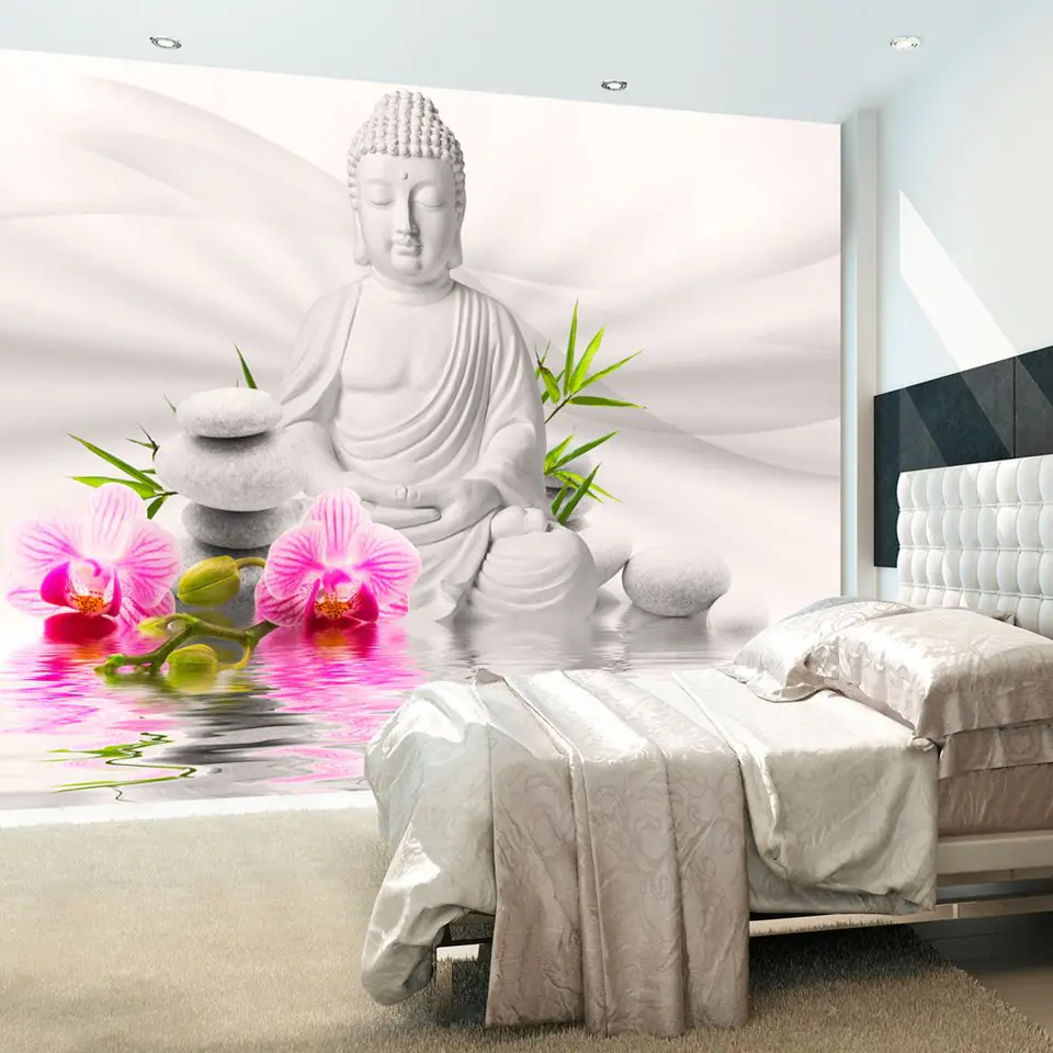⁨Fototapeta - Budda i orchidee (rozmiar 196x140, wykończenie Samoprzylepna)⁩ w sklepie Wasserman.eu
