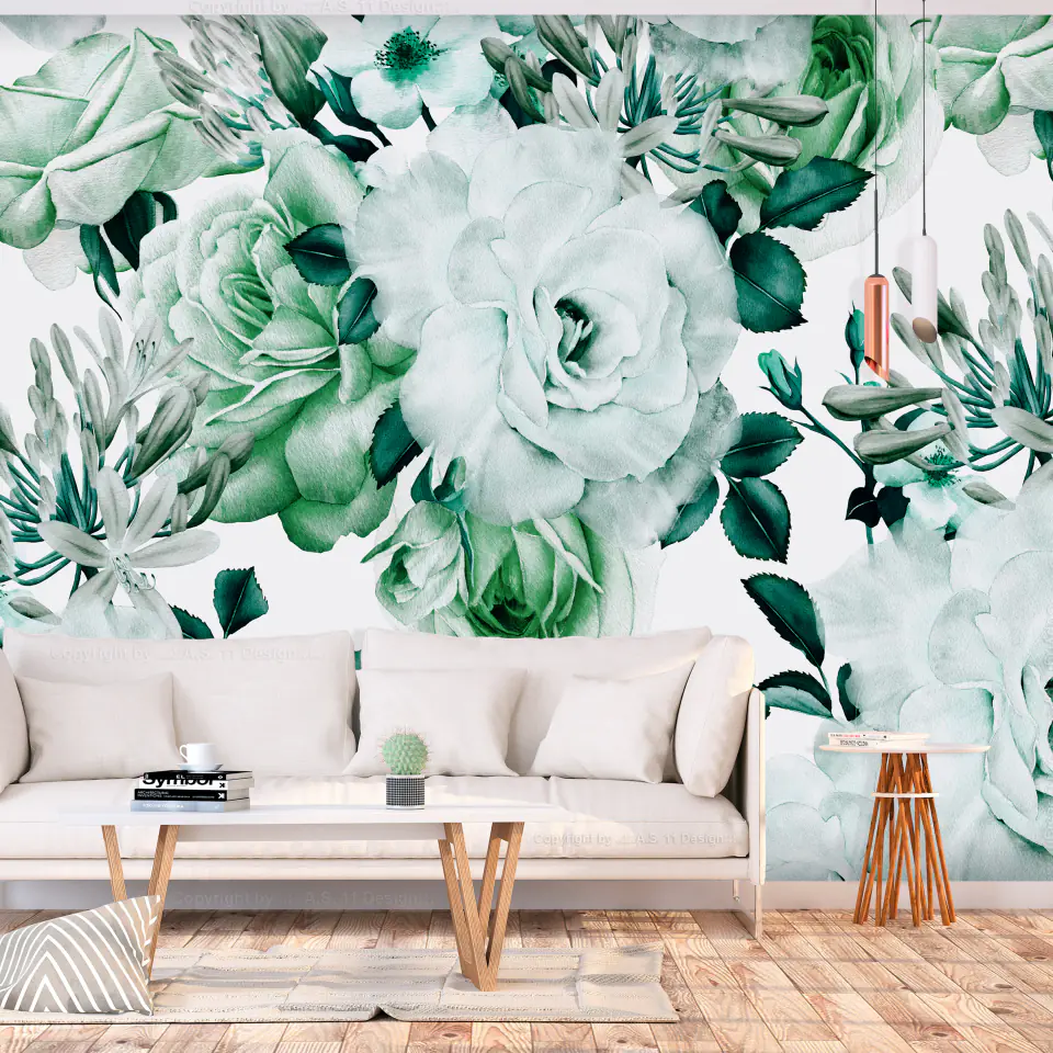 ⁨Self-adhesive mural - Sentimental garden (green) (size 98x70)⁩ at Wasserman.eu