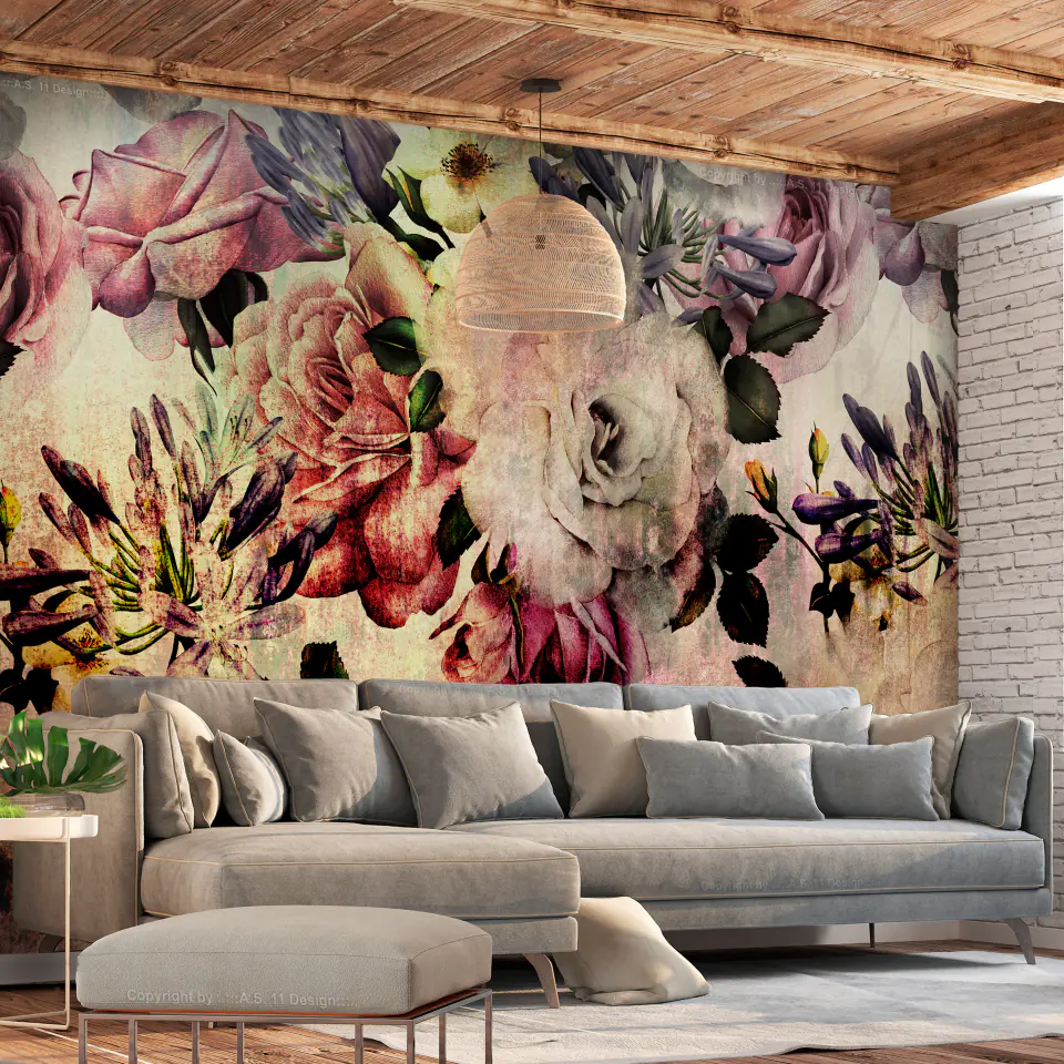 ⁨Self-adhesive wall mural - Flowers of nostalgia (size 98x70)⁩ at Wasserman.eu
