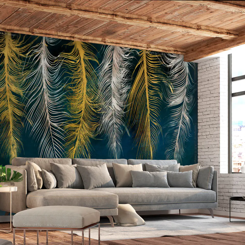 ⁨Wall mural - Gold-plated feathers (size 100x70)⁩ at Wasserman.eu