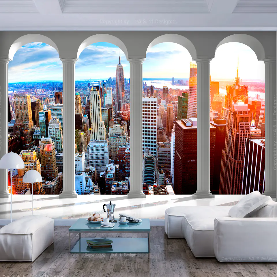 ⁨Self-adhesive wall mural - Pillars and New York (size 245x175)⁩ at Wasserman.eu