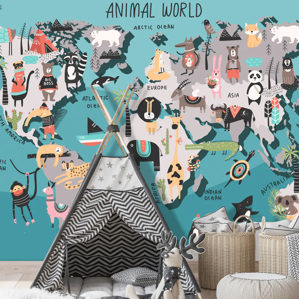 ⁨Wall mural - Map of animals (size 100x70)⁩ at Wasserman.eu