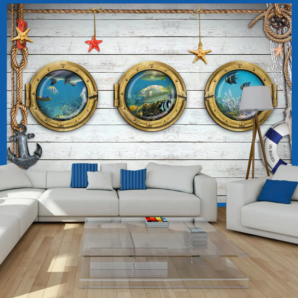 ⁨Self-adhesive mural - Three portholes (size 98x70)⁩ at Wasserman.eu