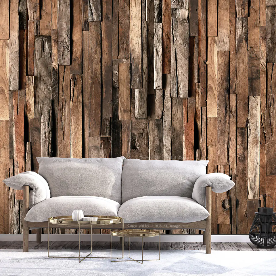 ⁨Self-adhesive mural - Wooden curtain (brown) (size 98x70)⁩ at Wasserman.eu