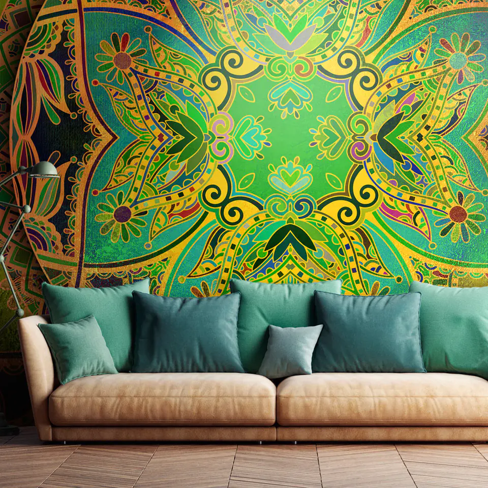 ⁨Fototapeta - Mandala: Szmaragdowy fantazja (rozmiar 392x280, wykończenie Samoprzylepna)⁩ w sklepie Wasserman.eu