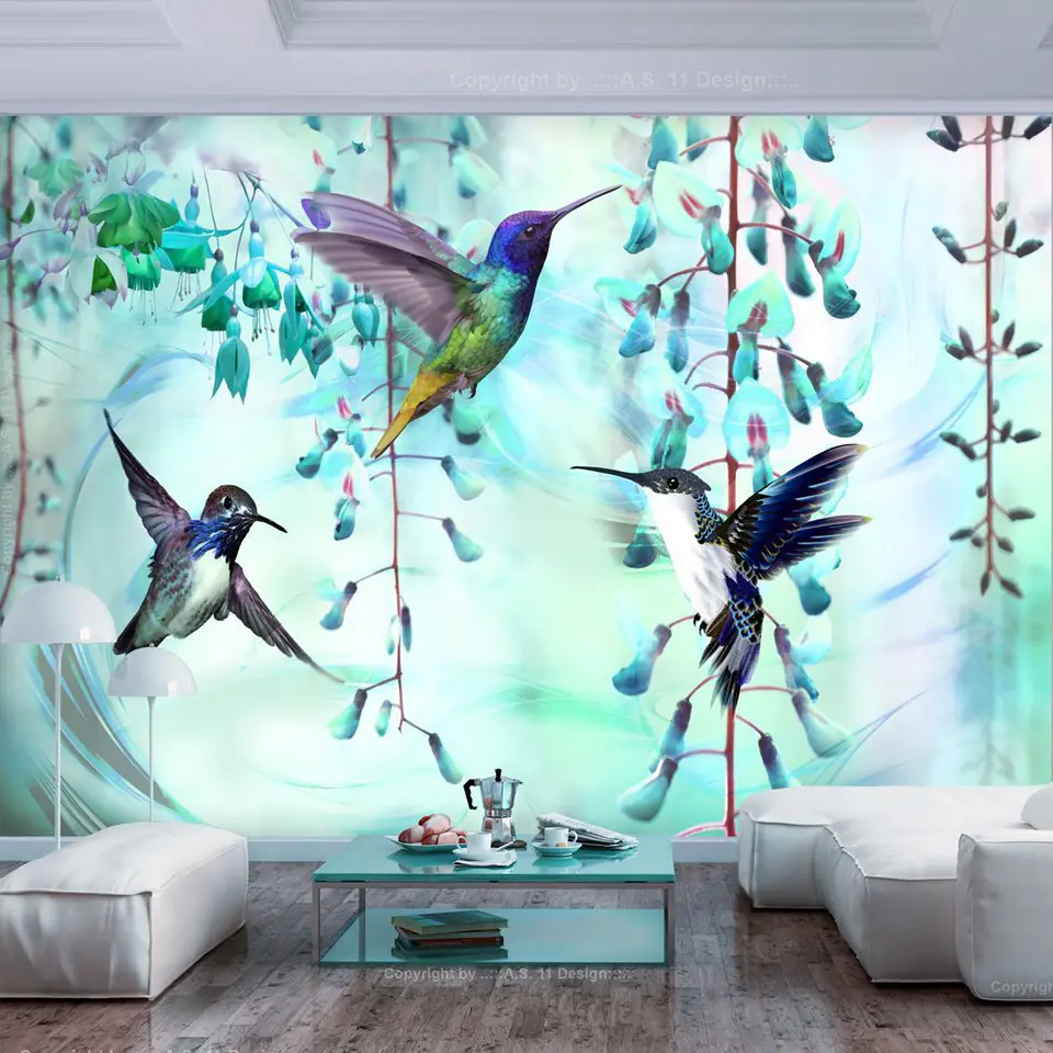 ⁨Fototapeta - Latające kolibry (zielony) (rozmiar 400x280, wykończenie Standard)⁩ w sklepie Wasserman.eu