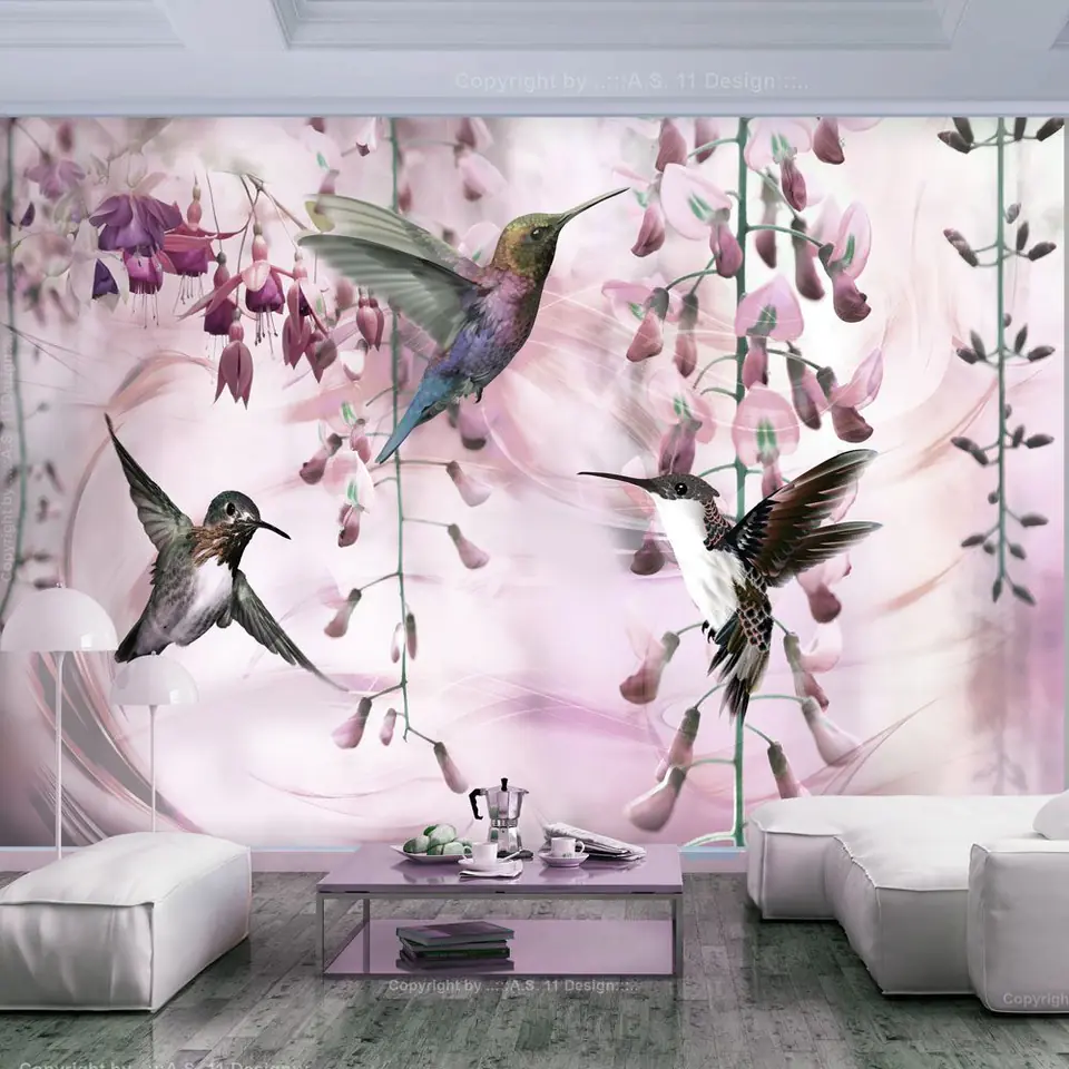 ⁨Self-adhesive mural - Flying hummingbirds (pink) (size 98x70)⁩ at Wasserman.eu