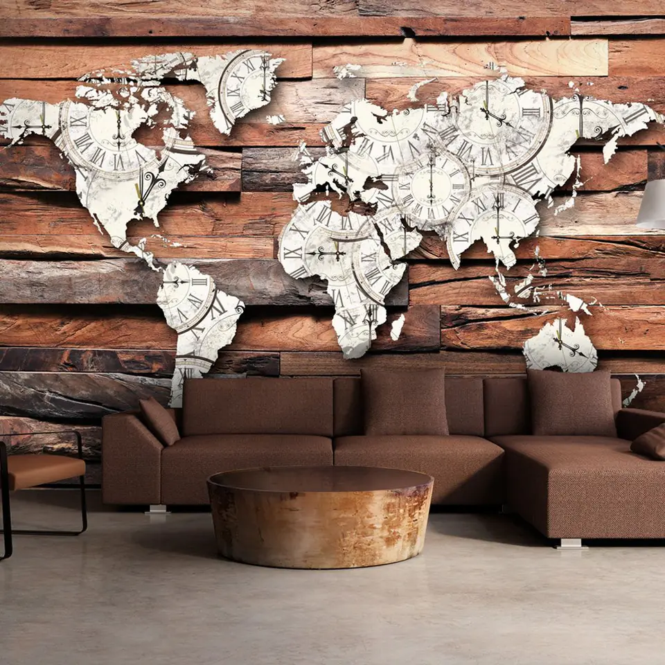 ⁨Fototapeta - Mapa na drewnie (rozmiar 392x280, wykończenie Samoprzylepna)⁩ w sklepie Wasserman.eu
