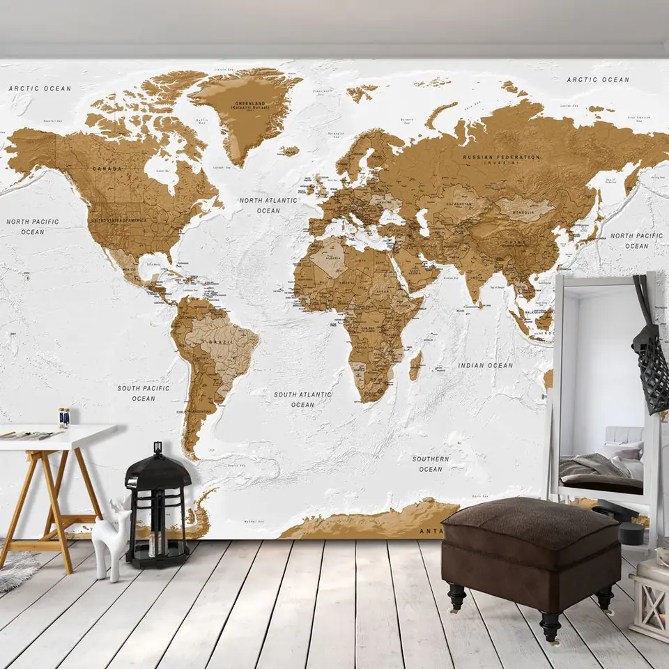 ⁨Self-adhesive wall mural - World map: White oceans (size 98x70)⁩ at Wasserman.eu