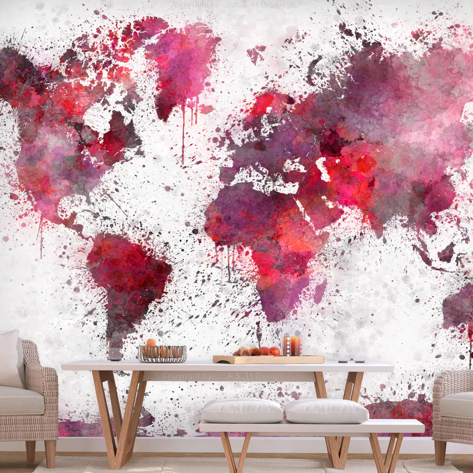 ⁨Wall mural - World map: red watercolors (size 100x70)⁩ at Wasserman.eu