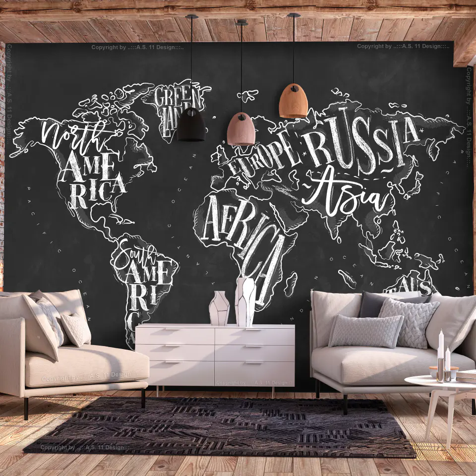 ⁨Wall mural - Retro continents (black) (size 100x70)⁩ at Wasserman.eu