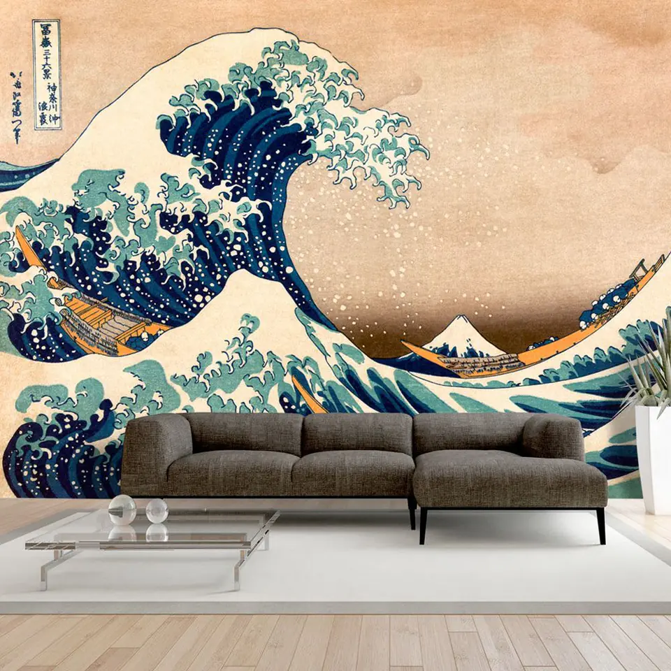 ⁨Fototapeta - Hokusai: Wielka fala w Kanagawie (Reprodukcja) (rozmiar 196x140, wykończenie Samoprzylepna)⁩ w sklepie Wasserman.eu