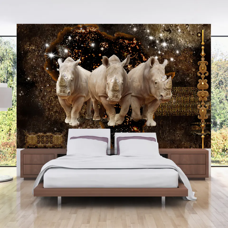 ⁨Self-adhesive mural - Golden rhino (size 98x70)⁩ at Wasserman.eu