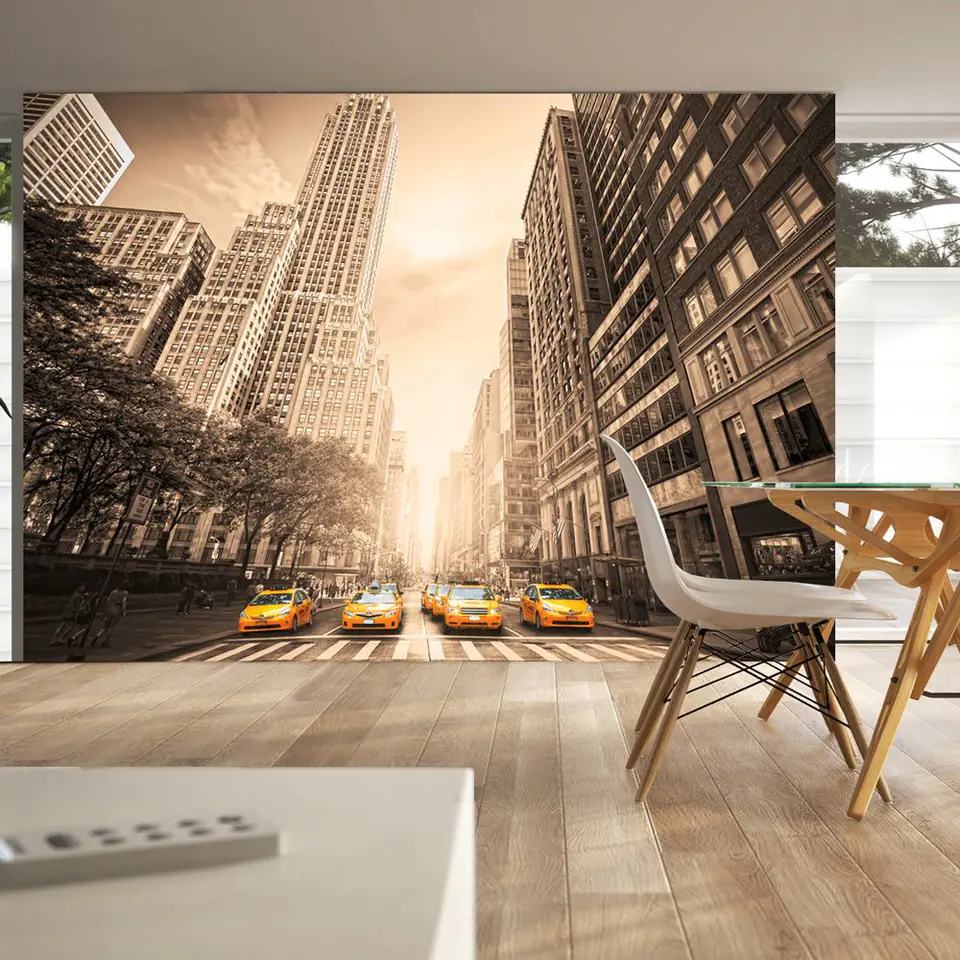 ⁨Wall mural - New York taxi - sepia (size 100x70)⁩ at Wasserman.eu