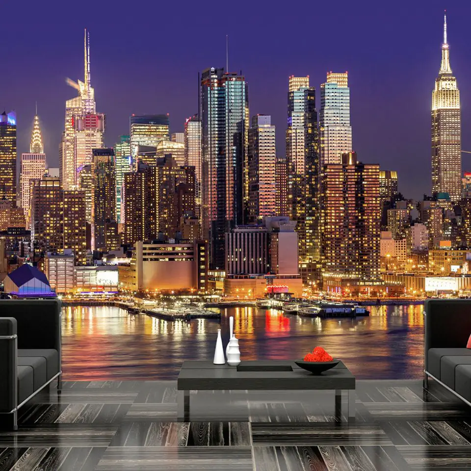 ⁨Fototapeta - NYC: Nocne miasto (rozmiar 392x280, wykończenie Samoprzylepna)⁩ w sklepie Wasserman.eu