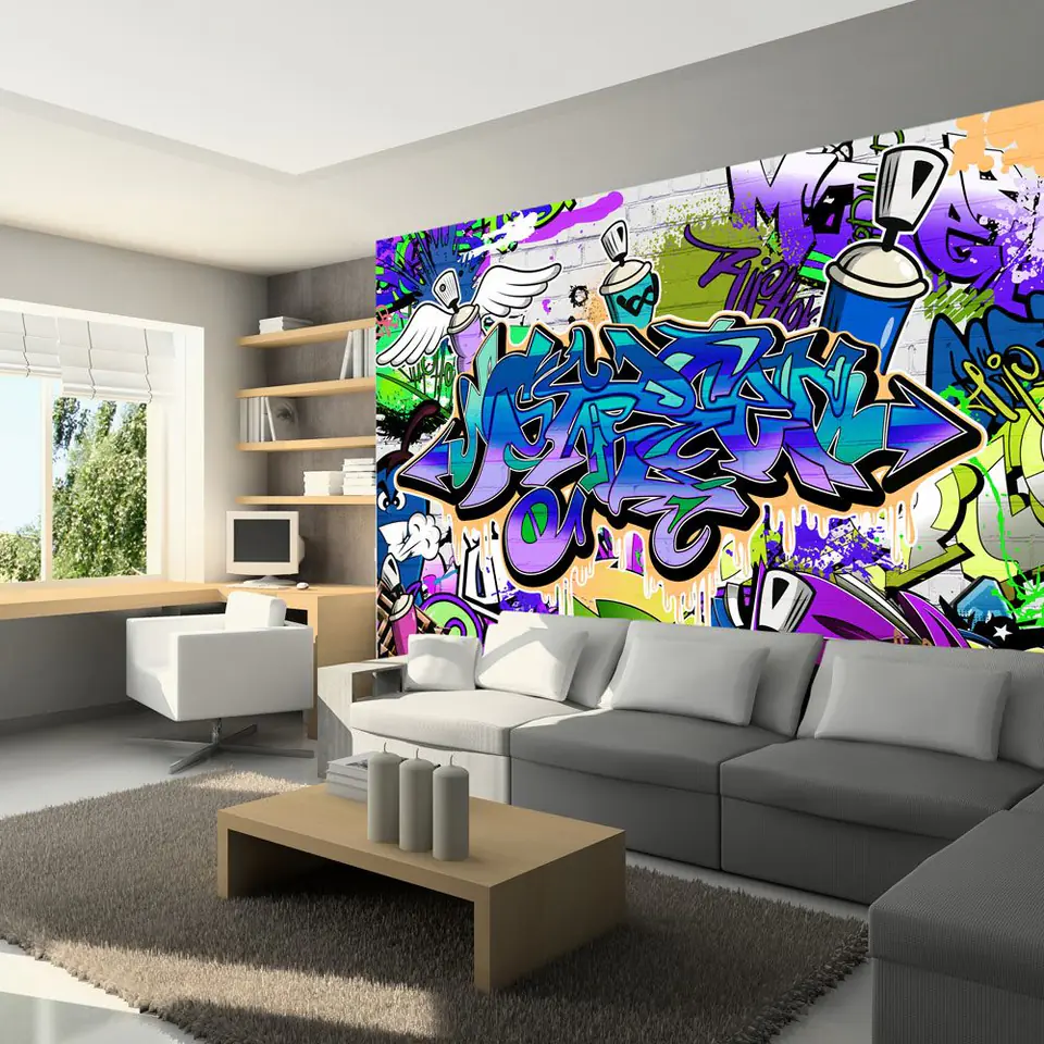⁨Wall mural - Graffiti: purple motif (size 100x70)⁩ at Wasserman.eu