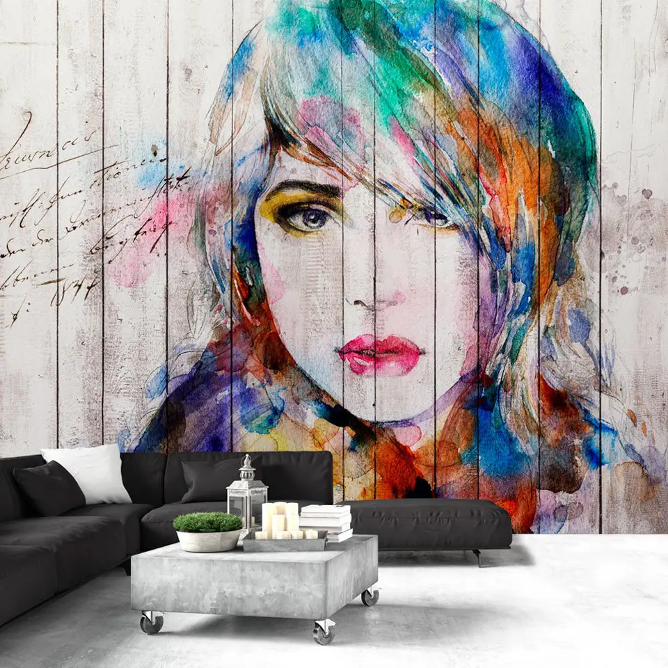 ⁨Wall mural - Portrait on wood (size 300x210)⁩ at Wasserman.eu