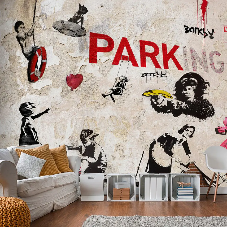 ⁨Fototapeta - Kolaż graffiti (Banksy) (rozmiar 300x210, wykończenie Standard)⁩ w sklepie Wasserman.eu
